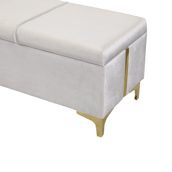 English Elm 2-Pieces Queen Upholstered Platform Bed with Hydraulic Lift and Spacious Storage Ottoman, Elegant Gold Trim Beige 50 L x 16 W x 13 H N733S207778A
