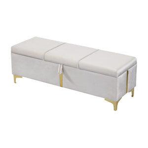 English Elm Elegant Upholstered Storage Ottoman Bench with Metal Legs - Plush Velvet Seat, Hidden Compartment, Modern Entryway Appeal Beige 50 L x 16 W x 13 H N733P207788A