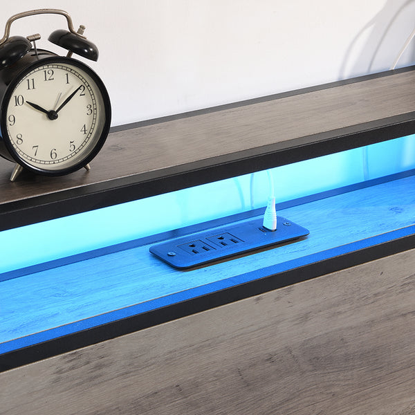 English Elm Full Bed Frame with Storage Headboard, USB Charging, RGB LED App Control, 4 Drawers, Sturdy Noise-Free W2129127798