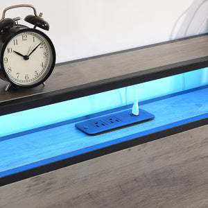 English Elm Queen Bed Frame with Antique Gray Storage Headboard, USB Charging, 4 Drawers, RGB LED Lights W2129127799