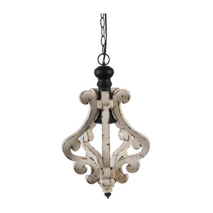 English Elm Farmhouse French Country Wood Iron Chandelier Distressed Antique White Foyer Dining W2078137031
