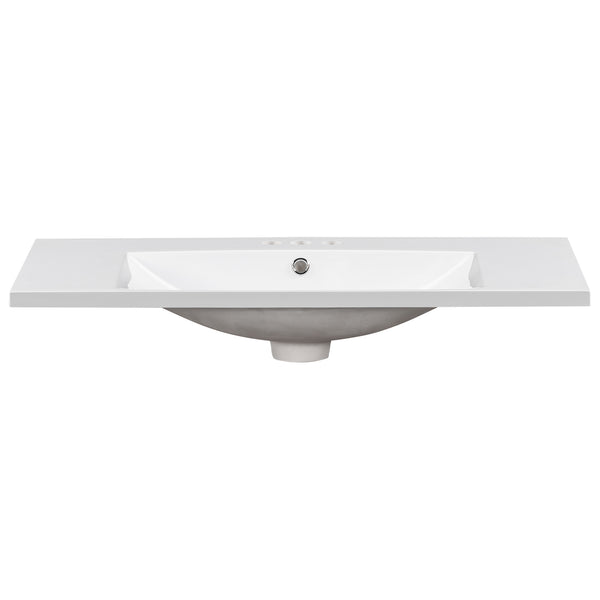 English Elm [Sink 36x18" Rectangular 3-Hole Resin Bathroom Sink, 4" Center Set, Durable White Vanity Top, Fits Standard Drain WF316073AAK
