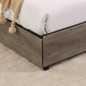 English Elm Queen Bed Frame with Antique Gray Storage Headboard, USB Charging, 4 Drawers, RGB LED Lights W2129127799