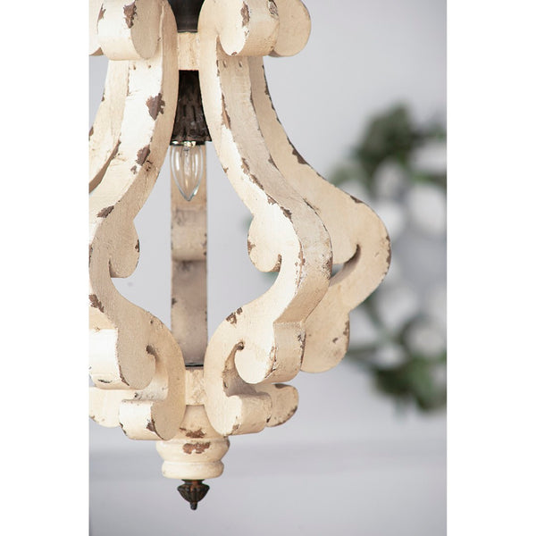 English Elm Farmhouse French Country Wood Iron Chandelier Distressed Antique White Foyer Dining W2078137031
