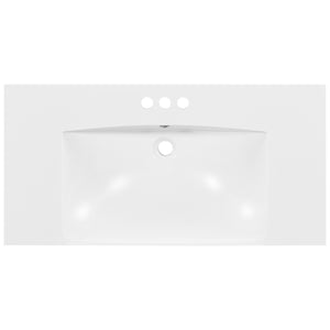 English Elm [Sink 36x18" Rectangular 3-Hole Resin Bathroom Sink, 4" Center Set, Durable White Vanity Top, Fits Standard Drain WF316073AAK