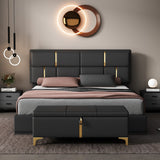 Modern Black 2-Piece Bedroom Set: Queen Upholstered Bed & Storage Ottoman