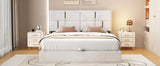 English Elm Queen Size Upholstered Platform Bed With Hydraulic Storage System,No Box Spring Needed,Beige