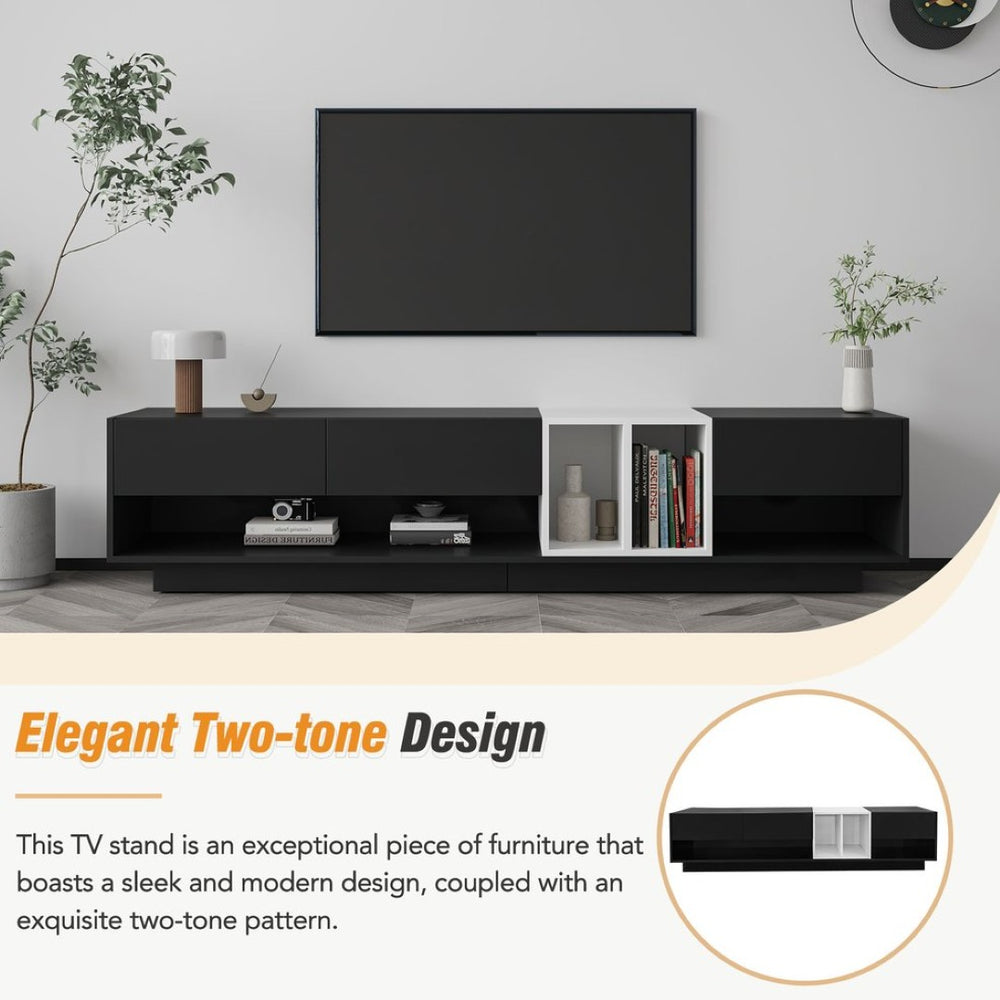 English Elm On-trend Two-tone Media Console with Push Open Drawers Fits Tvs up to 80 Inches Black WF311772AAB
