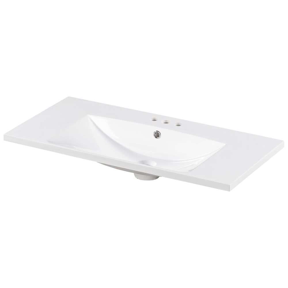 English Elm [Sink 36x18" Rectangular 3-Hole Resin Bathroom Sink, 4" Center Set, Durable White Vanity Top, Fits Standard Drain WF316073AAK