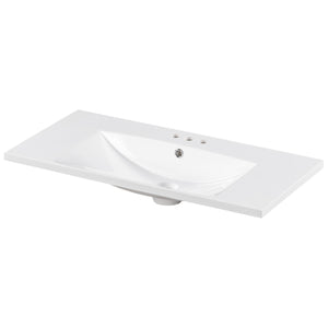 English Elm [Sink 36x18" Rectangular 3-Hole Resin Bathroom Sink, 4" Center Set, Durable White Vanity Top, Fits Standard Drain WF316073AAK
