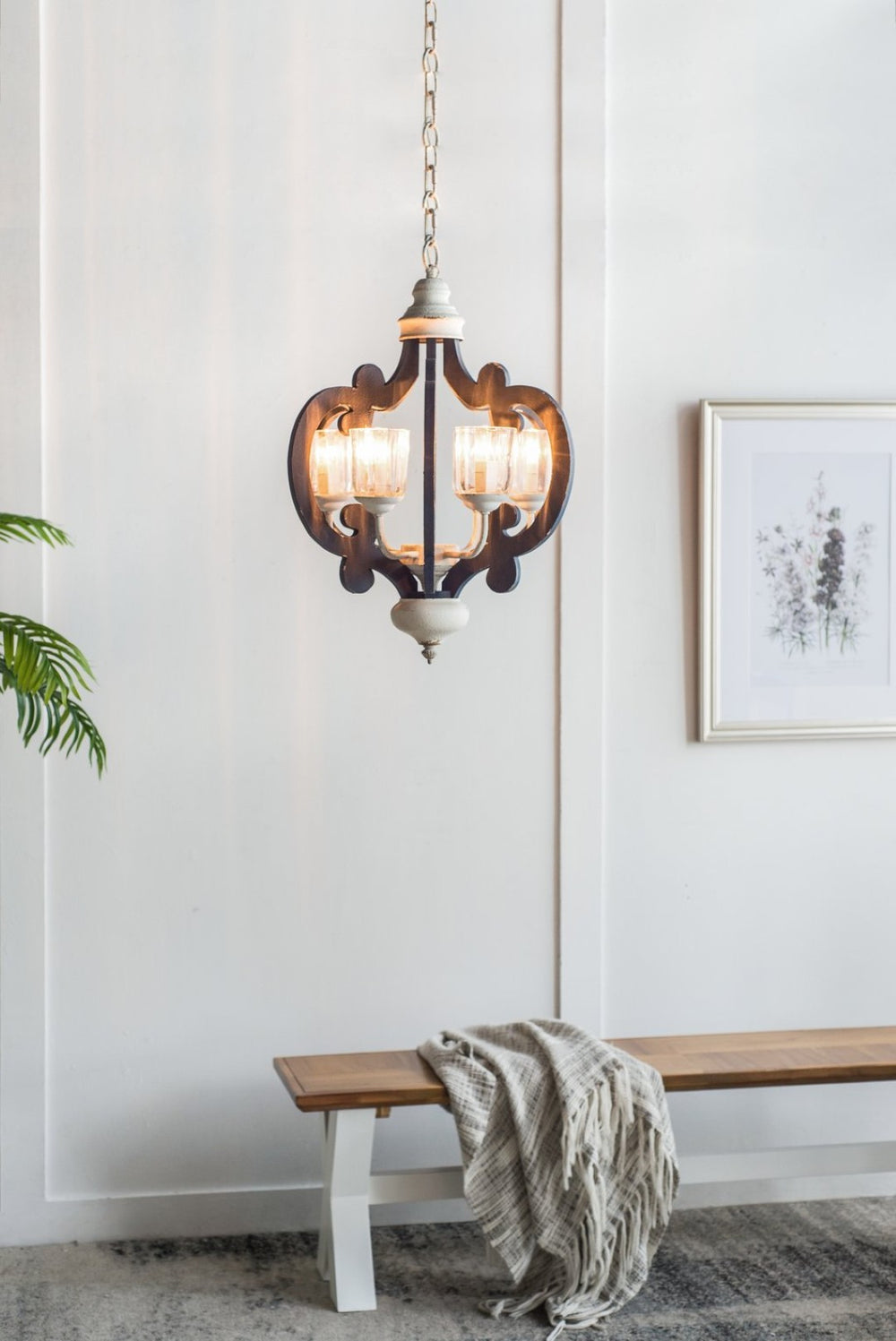 English Elm 3 Light Whitewash Fir Wood Drum Chandelier Iron Accents Farmhouse Foyer Dining W2078137030