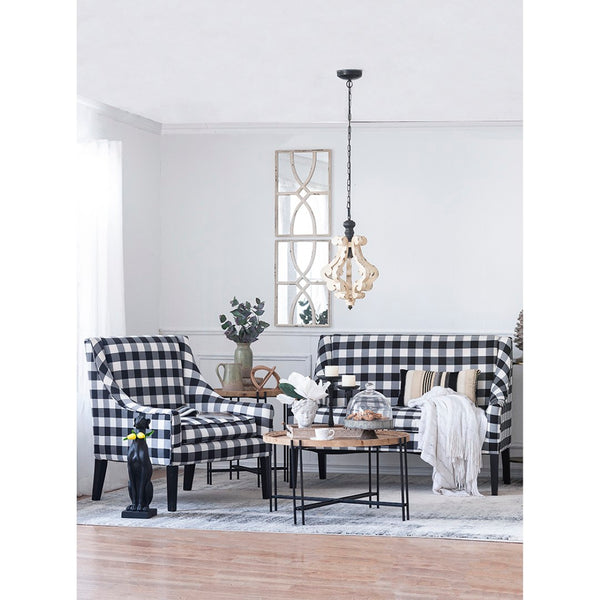 English Elm Farmhouse French Country Wood Iron Chandelier Distressed Antique White Foyer Dining W2078137031