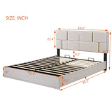 English Elm Queen Size Upholstered Platform Bed With Hydraulic Storage System,No Box Spring Needed,Beige