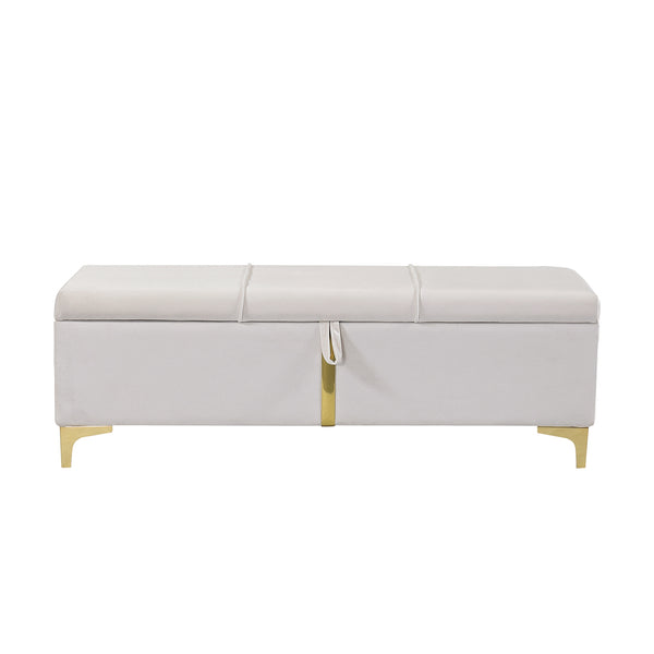 English Elm 2-Pieces Queen Upholstered Platform Bed with Hydraulic Lift and Spacious Storage Ottoman, Elegant Gold Trim Beige 50 L x 16 W x 13 H N733S207778A