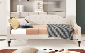 English Elm Full Full Size Upholstered Tufted Daybed in Beige Linen with Wingback Silhouette, Foam-Padded Glam GX001325AAA