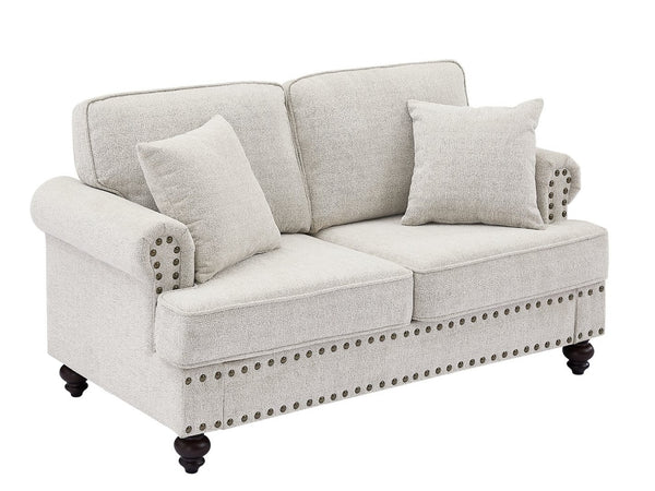 English Elm 61" Chenille Loveseat with Nailhead Trim Plush Two Seat Sofa for Modern Living Rooms White W1708S00024