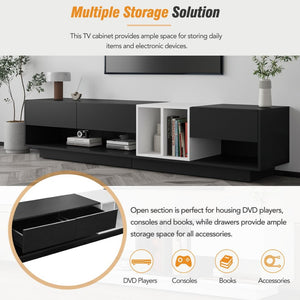 English Elm On-trend Two-tone Media Console with Push Open Drawers Fits Tvs up to 80 Inches Black WF311772AAB