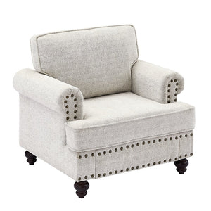 English Elm Chenille Accent Chair with Nail Head Trim Upholstered Single Seat for Living Room W1708132873
