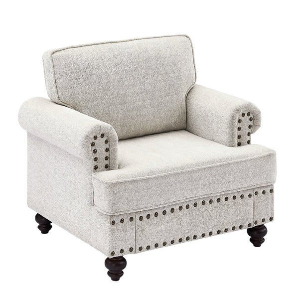 English Elm Chenille Accent Chair with Nail Head Trim Upholstered Single Seat for Living Room W1708132873