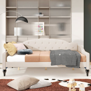 English Elm Full Full Size Upholstered Tufted Daybed in Beige Linen with Wingback Silhouette, Foam-Padded Glam GX001325AAA