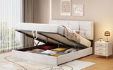 English Elm Queen Size Upholstered Platform Bed With Hydraulic Storage System,No Box Spring Needed,Beige