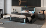 English Elm Queen Size Upholstered Platform Bed With Led Lights and Usb Charging, Storage Bed With 4 Drawers, Black(Old Sku:Wf302558Aab)