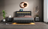 English Elm Queen Size Floating Bed Frame With Led Lights and Usb Charging,Modern Upholstered Platform Led Bed Frame,Black