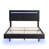 English Elm Queen Size Floating Bed Frame With Led Lights and Usb Charging,Modern Upholstered Platform Led Bed Frame,Black