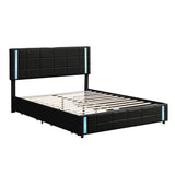 English Elm Queen Size Upholstered Platform Bed With Led Lights and Usb Charging, Storage Bed With 4 Drawers, Black(Old Sku:Wf302558Aab)