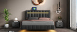 English Elm Queen Size Floating Bed Frame With Led Lights and Usb Charging,Modern Upholstered Platform Led Bed Frame,Black