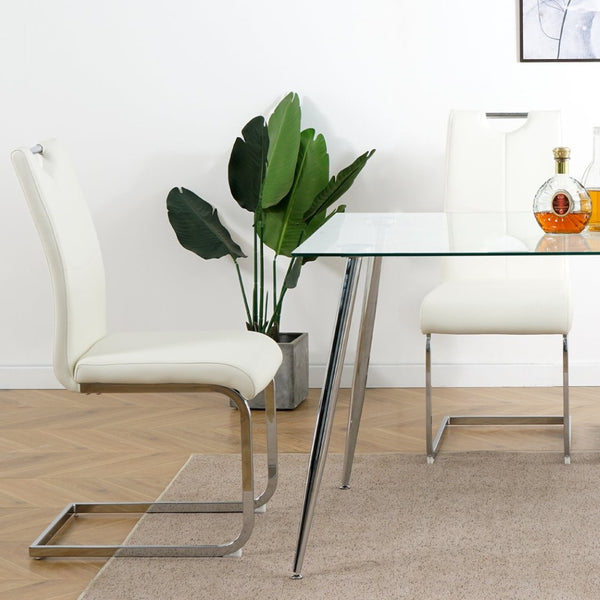 English Elm Modern Faux Leather Dining Chairs Ergonomic Chrome Base Upholstered Set of 2 W210127280