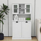 Hearth and Haven Two-Compartment Tilt-Out Dirty Laundry Basket Tall Bathroom Cabinet with 2 Adjustable Shelves-White W1120S00001