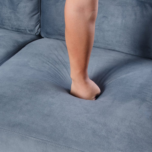 English Elm Couch Luxurious Blue-Grey Velvet Sectional Sofa - Modern Comfort For Living & Home Office Spaces W2121S00004