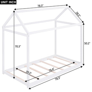 English Elm Twin House Bed Pine Wood Frame with Peaked Roofline Low Profile Kids Bedroom WF197557AAK