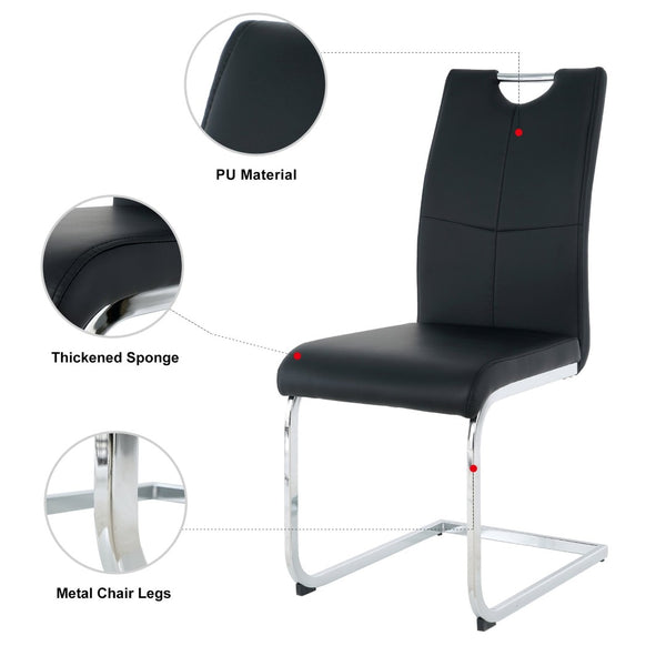 English Elm Modern Faux Leather Dining Side Chairs with Chrome Legs Ergonomic Set of 2 Black+Silver W210127285