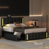 English Elm Queen Size Upholstered Platform Bed With Led Lights and Usb Charging, Storage Bed With 4 Drawers, Black(Old Sku:Wf302558Aab)