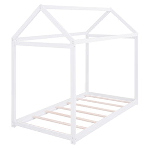 English Elm Twin House Bed Pine Wood Frame with Peaked Roofline Low Profile Kids Bedroom WF197557AAK