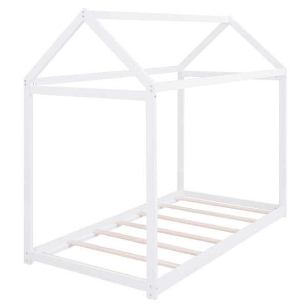 English Elm Twin House Bed Pine Wood Frame with Peaked Roofline Low Profile Kids Bedroom WF197557AAK