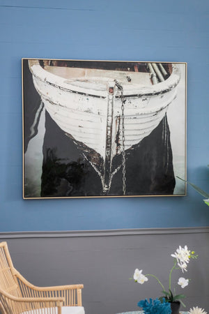 English Elm 59" Framed Monochromatic Coastal Boat Canvas Print Ready to Hang Large Wall Art W2078130311