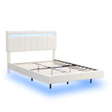 English Elm Queen Size Floating Bed Frame With Led Lights and Usb Charging,Modern Upholstered Platform Led Bed Frame, White