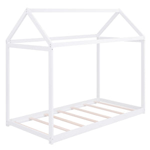 English Elm Twin House Bed Pine Wood Frame with Peaked Roofline Low Profile Kids Bedroom WF197557AAK