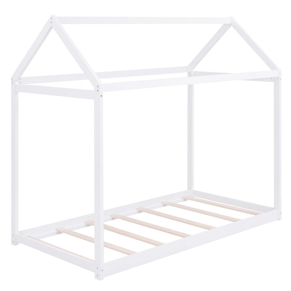English Elm Twin House Bed Pine Wood Frame with Peaked Roofline Low Profile Kids Bedroom WF197557AAK