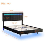 English Elm Queen Size Floating Bed Frame With Led Lights and Usb Charging,Modern Upholstered Platform Led Bed Frame,Black