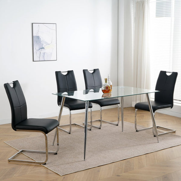 English Elm Modern Faux Leather Dining Side Chairs with Chrome Legs Ergonomic Set of 2 Black+Silver W210127285