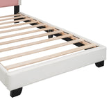 English Elm Twin Size Upholstered Princess Bed With Crown Headboard,Twin Size Platform Bed With Headboard and Footboard, White+Pink