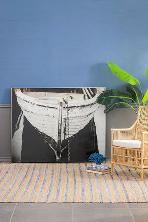 English Elm 59" Framed Monochromatic Coastal Boat Canvas Print Ready to Hang Large Wall Art W2078130311