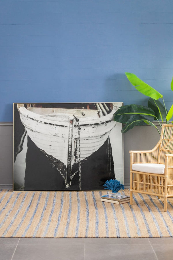 English Elm 59" Framed Monochromatic Coastal Boat Canvas Print Ready to Hang Large Wall Art W2078130311