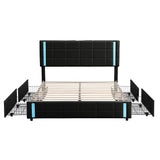 English Elm Queen Size Upholstered Platform Bed With Led Lights and Usb Charging, Storage Bed With 4 Drawers, Black(Old Sku:Wf302558Aab)