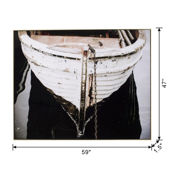 English Elm 59" Framed Monochromatic Coastal Boat Canvas Print Ready to Hang Large Wall Art W2078130311