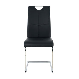 English Elm Modern Faux Leather Dining Side Chairs with Chrome Legs Ergonomic Set of 2 Black+Silver W210127285